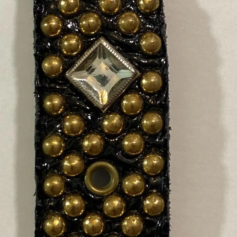 Japanese Y2K Punk Crystal Studded Black and Gold Belt Unisex One Size